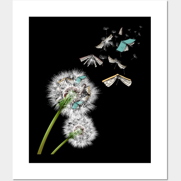 dandelion reading books Wall Art by ShirtsShirtsndmoreShirts